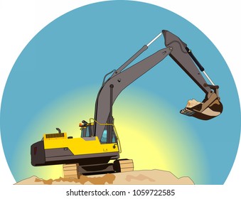 realistic large excavator highly detailed vector illustration