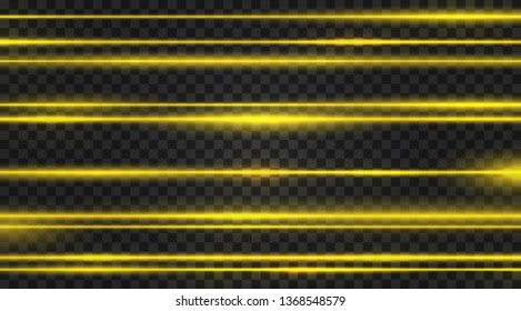 Realistic laser beams on transparent background. Vector illustration.