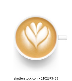 Realistic latte cup with heart.  Vector illustration isolated and can be use for any backgrounds. EPS10.