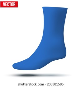Realistic layout of blue sock. A template simple example. vector illustration, isolated on white background