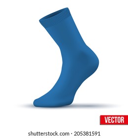 Realistic Layout Of Blue Sock. A Template Simple Example. Vector Illustration, Isolated On White Background