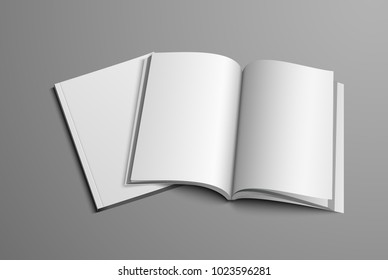 A realistic layout of the brochure for the presentation of the page turn and cover. White vector blank of A4 and A5 format on a gray background. Set Mockup