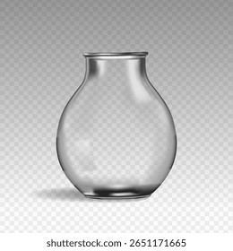 Diseño realista de un jarrón de vidrio vacío para un ramo de flores, conjunto realista aislado en un fondo blanco, monocromo