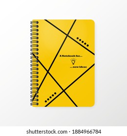 Diseño realista. Cuaderno con colores corporativos amarillos y negros para anotar sus ideas. El diseño de vectores es adecuado para grandes empresas y corporaciones, así como para propósitos personales.