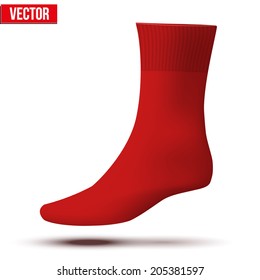 Realistic layout of red sock. A template simple example. vector illustration, isolated on white background