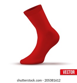 Realistic Layout Of Red Sock. A Template Simple Example. Vector Illustration, Isolated On White Background