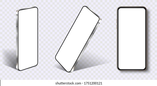 Realistic layout of the smartphone in different angles. Smartphone from different angles. Mockup generic device. UI/UX smartphones set. Template for infographics or presentation 3D realistic phones.