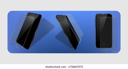 Realistic layout of the smartphone from different angles. Mobile phone frame with a blank display. Realistic mobile phone mockup. Realistic vector illustration