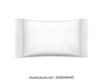 Realistic layouts of flow packaging for bars, candies, waffles. Front view. Vector illustration on white background. Easy to use for presentation your product, idea, design. EPS10.