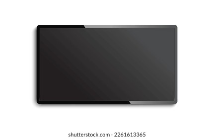 Realistic LCD LED TV Glossy Frame Black Screen Vector Illustration