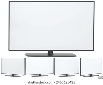 Realistic LCD TV with blank screen isolated on white background. 4K TV flat screen LCD, plasma, tv mock up. 3D vector illustration.