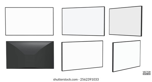 Realistic LCD TV with blank screen isolated on white background. 4K TV flat screen LCD, plasma, tv mock up. 3D vector illustration.