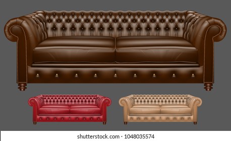 Realistic leather couch vector illustration with editable color