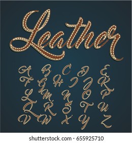 Realistic leather font set, vector illustration