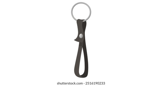 Realistic Leather Key Ring Isolated On White Background.