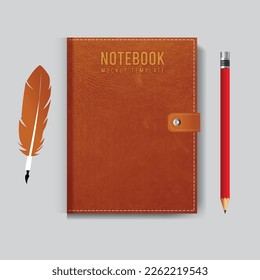 realistic leather notebook blank Design With Vector 