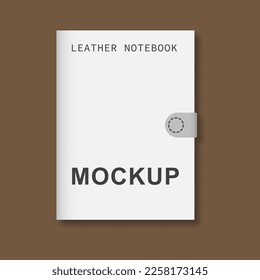 Realistic leather notebook mockup design. Vector illustration. EPS 10.