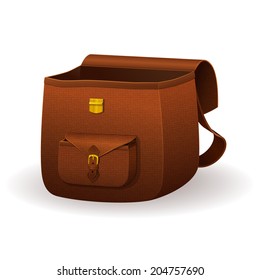 Realistic Leather Satchel, School Bag With Texture, Brown Snakeskin Backpack On A White Background