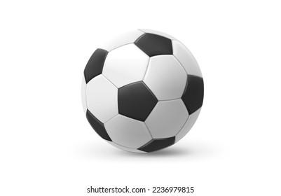 Realistic leather soccer ball isolated on white background. 3d vector illustration 