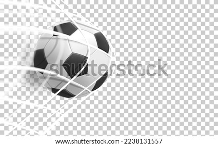 Realistic leather soccer ball in the net isolated on transparent background. 3d vector illustration 