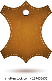 Realistic leather tag with stitches. Vector