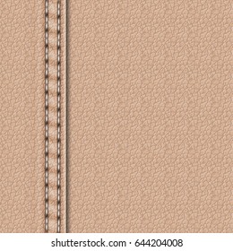 Realistic leather texture with a seam. Leather background with stitching. Vector illustration