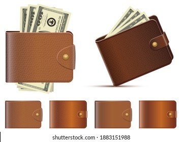 Realistic leather wallet vector design illustration isolated on white background