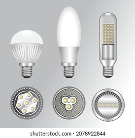 realistic led bulbs, various type led bulbs interior, light bulbs home interior decoration. eps format
