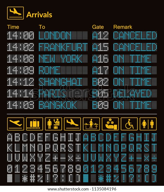 Realistic Led Digital Board Airport Template Stock Vektorgrafik Lizenzfrei