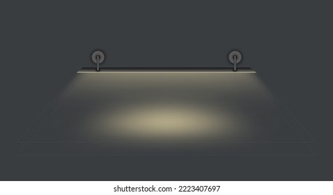 Lámpara guiada realista con luz indirecta. Luz interior moderna. Mobiliario realista para el diseño de las habitaciones. Lámparas eléctricas con pantallas sobre fondo transparente. Ilustración del vector