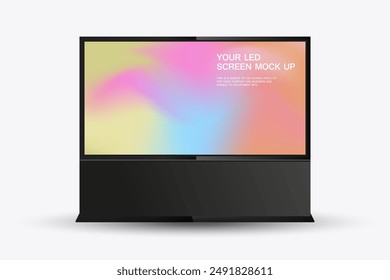 A realistic LED mock-up screen prominently displaying a gradient background. The screen is placed at the center, with a sleek black frame surrounding it. This mock-up is designed