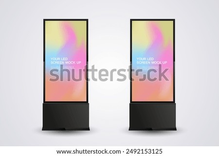 A realistic LED mock-up screen prominently displaying a gradient background. The LCD screen is placed at the center, with a sleek black frames