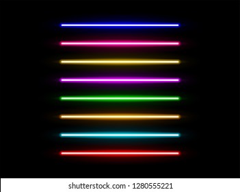 Realistic led neon tube light pack isolated on black background. Vector illustration