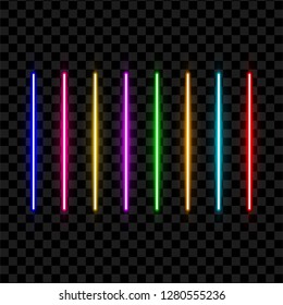 Realistic led neon tube light pack isolated on dark transparent background. Vector illustration