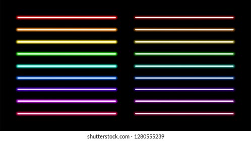 Realistic led neon tube light pack isolated on black background. Vector illustration