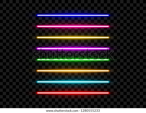 Realistic led neon tube light pack\
isolated on dark transparent background. Vector\
illustration