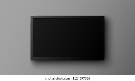 Realistic LED television screen on gray background, vector illustration