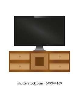 Realistic led TV on nightstand interior vector illustration. Living room.