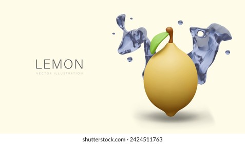 Realistic lemon in clear water splashes. Advertising of fresh citrus fruits