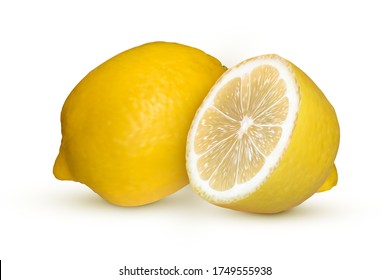 Realistic lemon isolated on white background. Fresh yellow fruit. Vector illustration