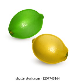 Realistic lemon and lime on white background, vector EPS 10 illustration for your design