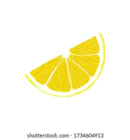 Una Pieza De Limón Realista Aislada En Fondo Blanco. Icono de cítricos fresco en rodajas. Ilustración vectorial para Web, Diseño, Menú, Ajuste