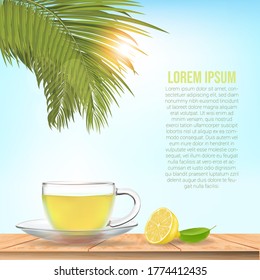 realistic lemon tea on the table. vector illustration.