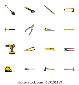 Realistic Length Roulette, Arm-Saw, Plumb Ruler And Other Vector Elements. Set Of Tools Realistic Symbols Also Includes Tape, Tool, Roller Objects.