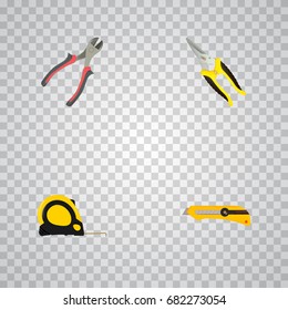 Realistic Length Roulette, Scissors, Forceps And Other Vector Elements. Set Of Tools Realistic Symbols Also Includes Instrument, Pliers, Roller Objects.