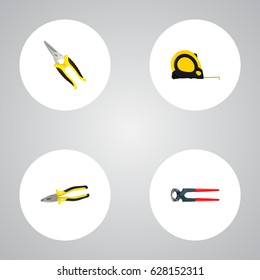 Realistic Length Roulette, Scissors, Tongs And Other Vector Elements. Set Of Kit Realistic Symbols Also Includes Tongs, Scissors, Shear Objects.