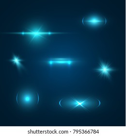 Realistic Lens Flare Collection. Light Effect on transparent background.