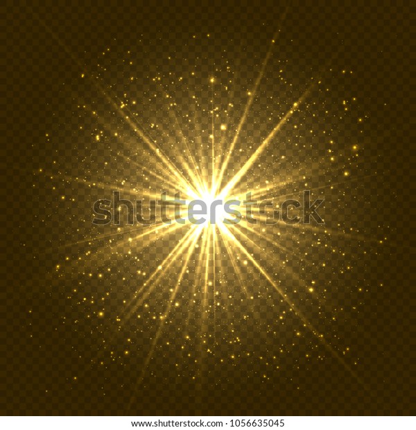 リアルなレンズフレア効果 きらめく光り輝く金色の閃光 光 透明な背景にグロー写真のライトエフェクト ベクターイラスト のベクター画像素材 ロイヤリティ フリー