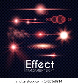 Realistic Lens Flare Elements Collection. Light Effect Transparent Design.