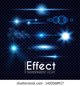 Realistic Lens Flare Elements Collection. Light Effect Transparent Design.